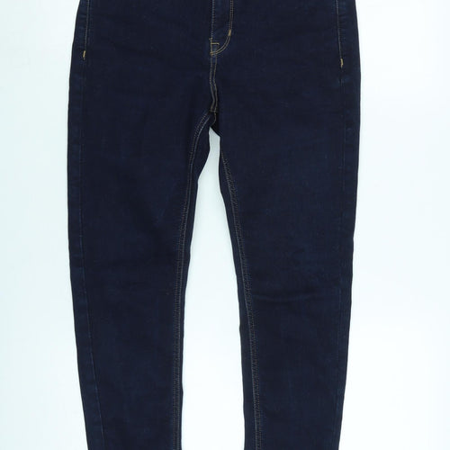 Marks and Spencer Womens Blue Cotton Blend Tapered Jeans Size 12 L27 in Regular Zip