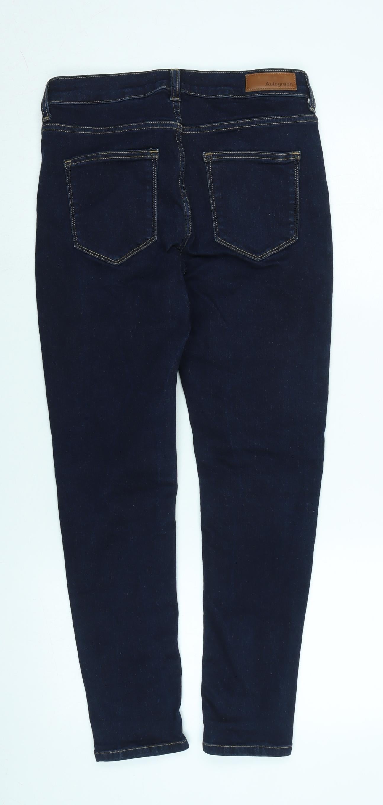 Marks and Spencer Womens Blue Cotton Blend Tapered Jeans Size 12 L27 in Regular Zip