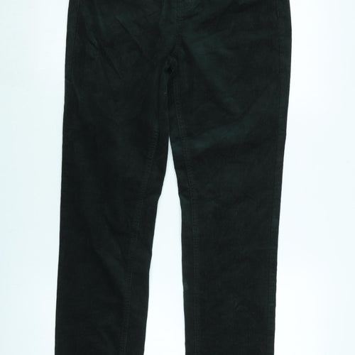 Marks and Spencer Womens Green Cotton Trousers Size 10 L31 in Regular Zip