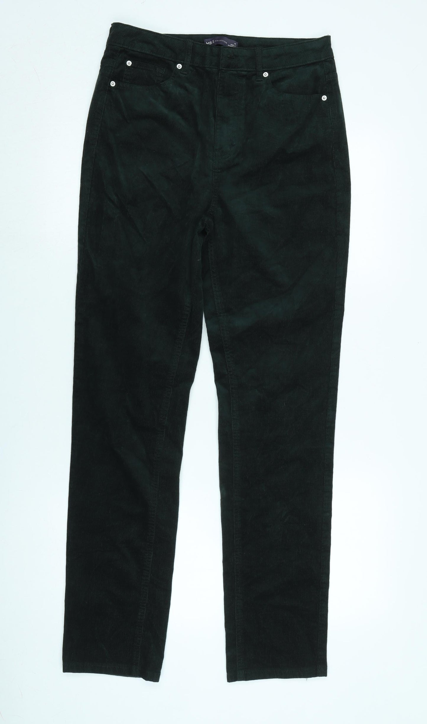 Marks and Spencer Womens Green Cotton Trousers Size 10 L31 in Regular Zip