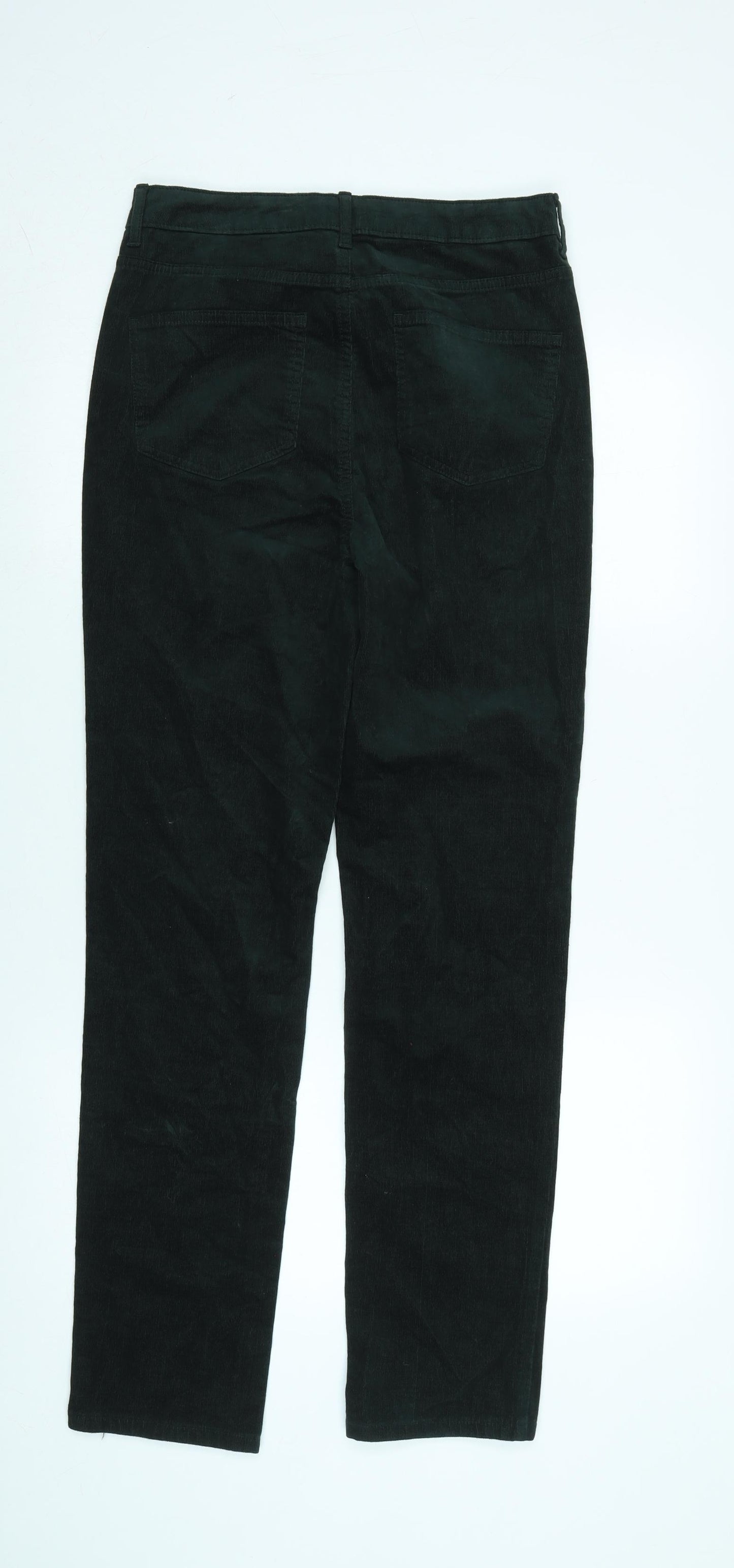 Marks and Spencer Womens Green Cotton Trousers Size 10 L31 in Regular Zip