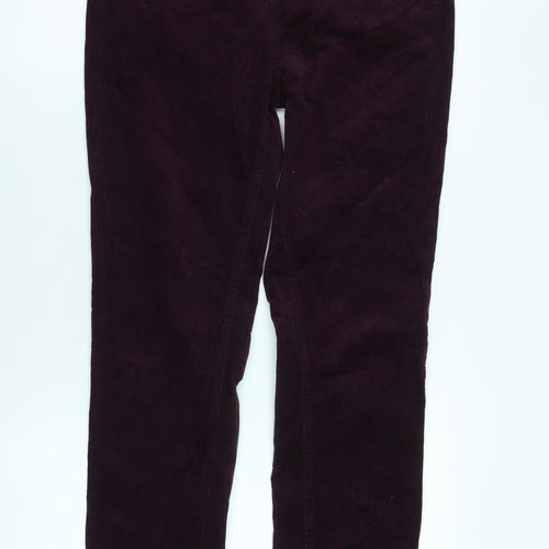 Marks and Spencer Womens Purple Cotton Blend Trousers Size 12 L32 in Regular Zip