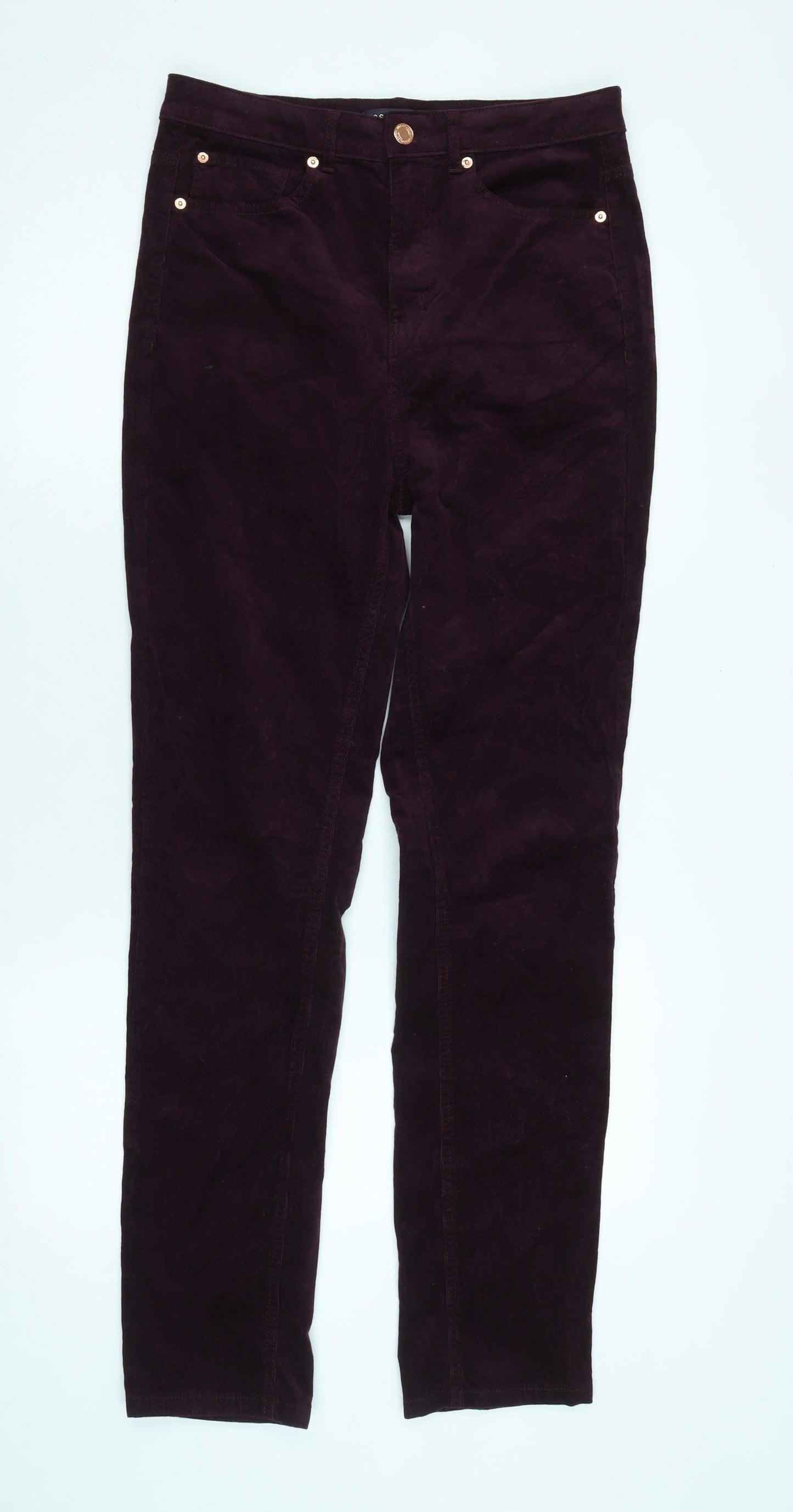 Marks and Spencer Womens Purple Cotton Blend Trousers Size 12 L32 in Regular Zip