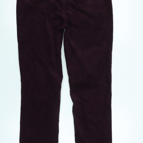 Marks and Spencer Womens Purple Cotton Blend Trousers Size 12 L32 in Regular Zip