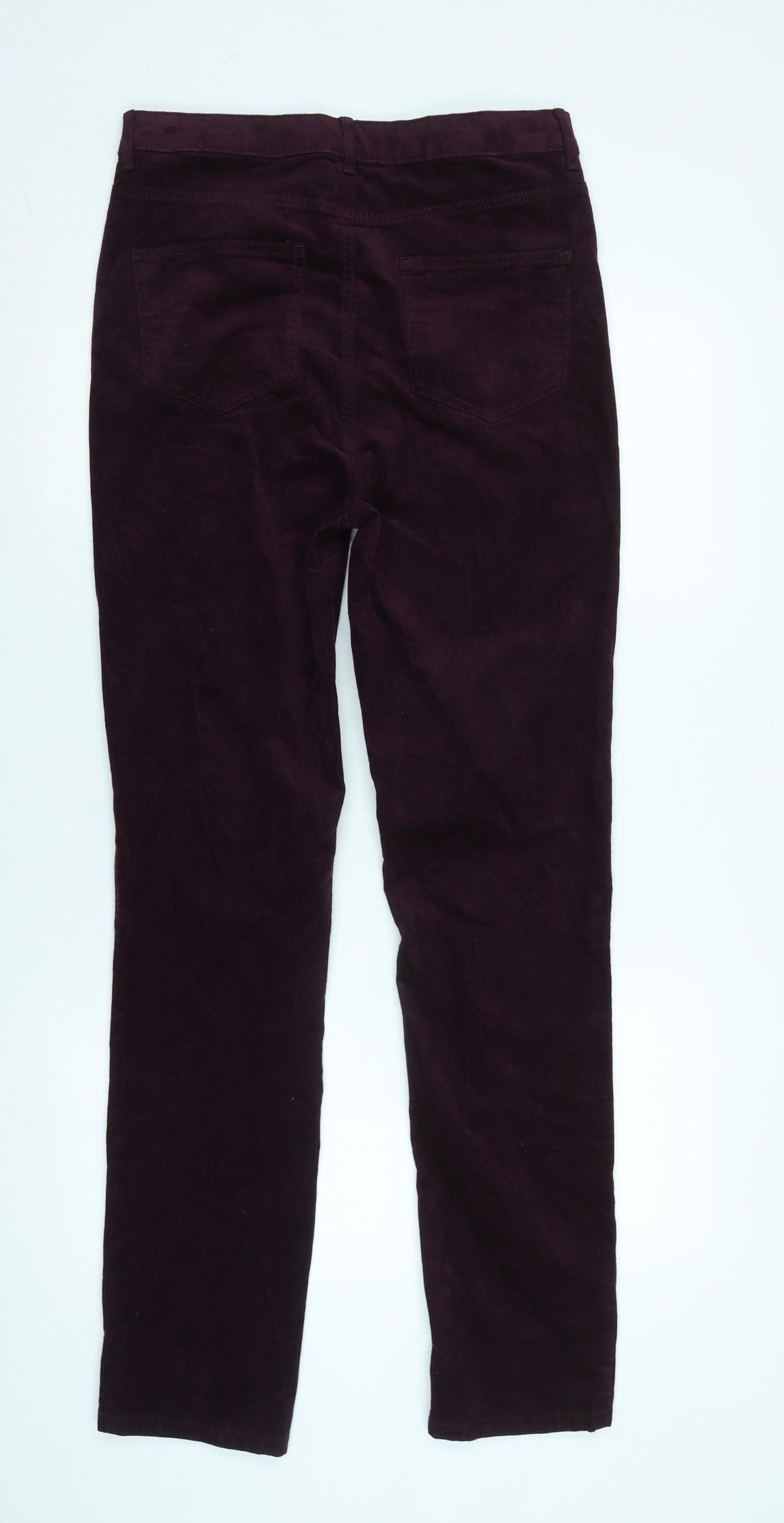 Marks and Spencer Womens Purple Cotton Blend Trousers Size 12 L32 in Regular Zip