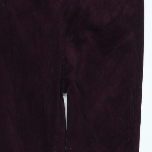 Marks and Spencer Womens Purple Cotton Blend Trousers Size 12 L32 in Regular Zip