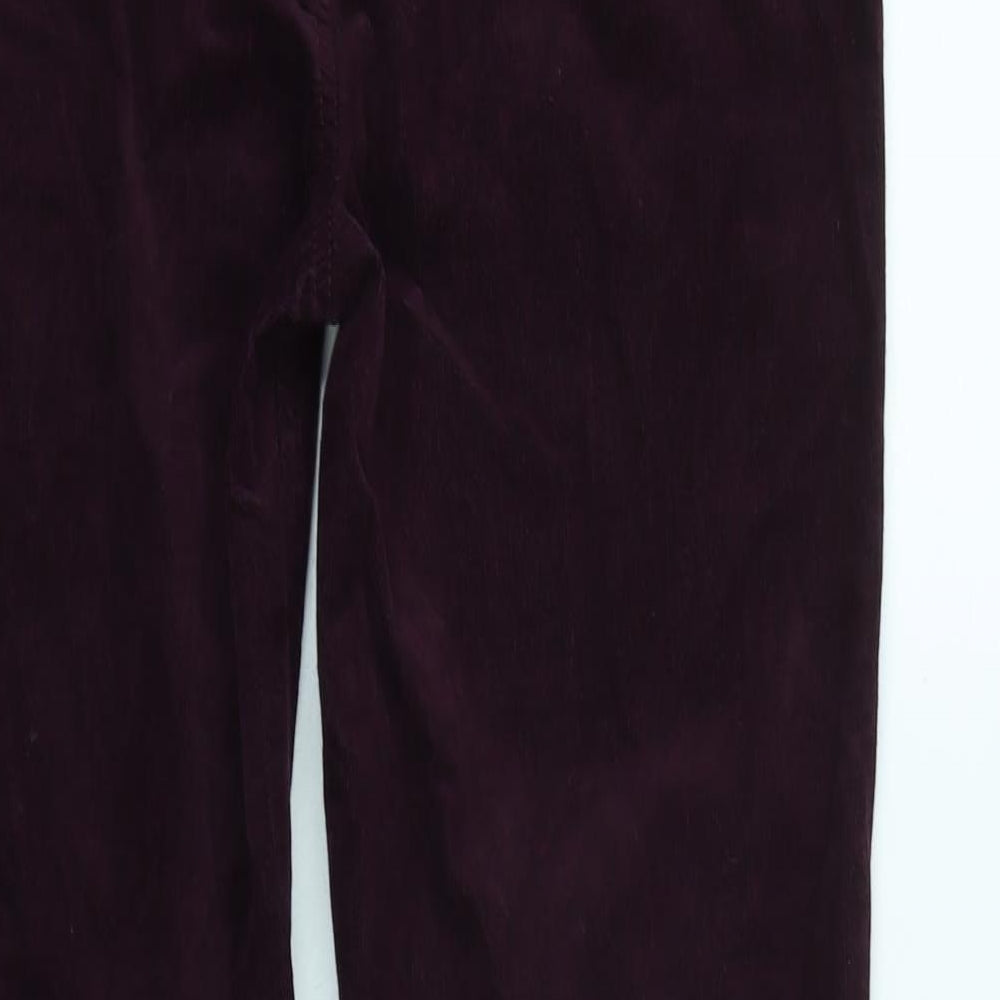 Marks and Spencer Womens Purple Cotton Blend Trousers Size 12 L32 in Regular Zip