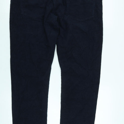Marks and Spencer Mens Blue Cotton Blend Trousers Size 36 in L31 in Regular Zip