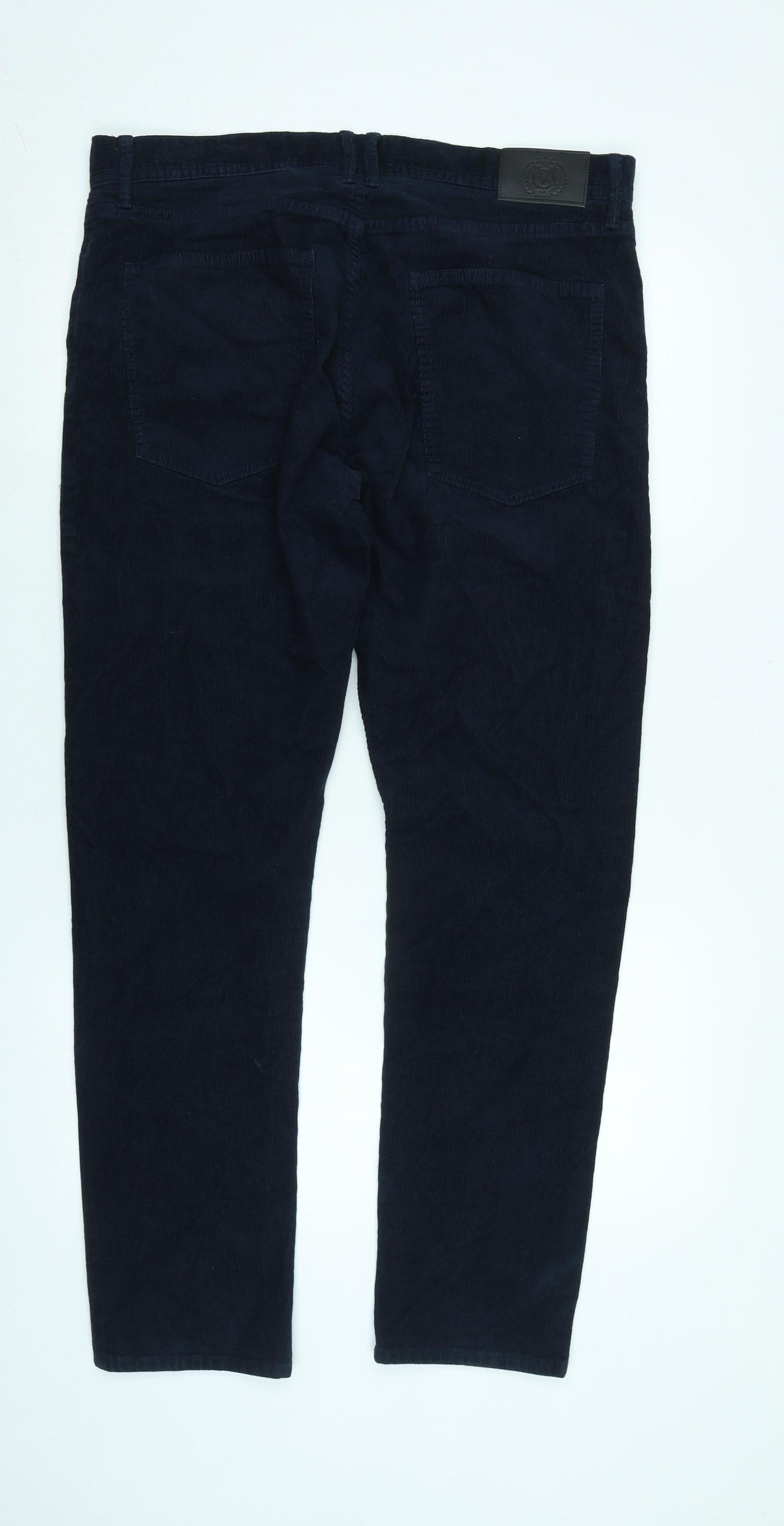 Marks and Spencer Mens Blue Cotton Blend Trousers Size 36 in L31 in Regular Zip