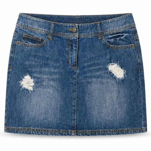 South Womens Blue Cotton Blend A-Line Skirt Size 14 Zip - Distressed