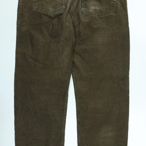 Marks and Spencer Mens Brown Cotton Blend Trousers Size 34 in L31 in Regular Zip