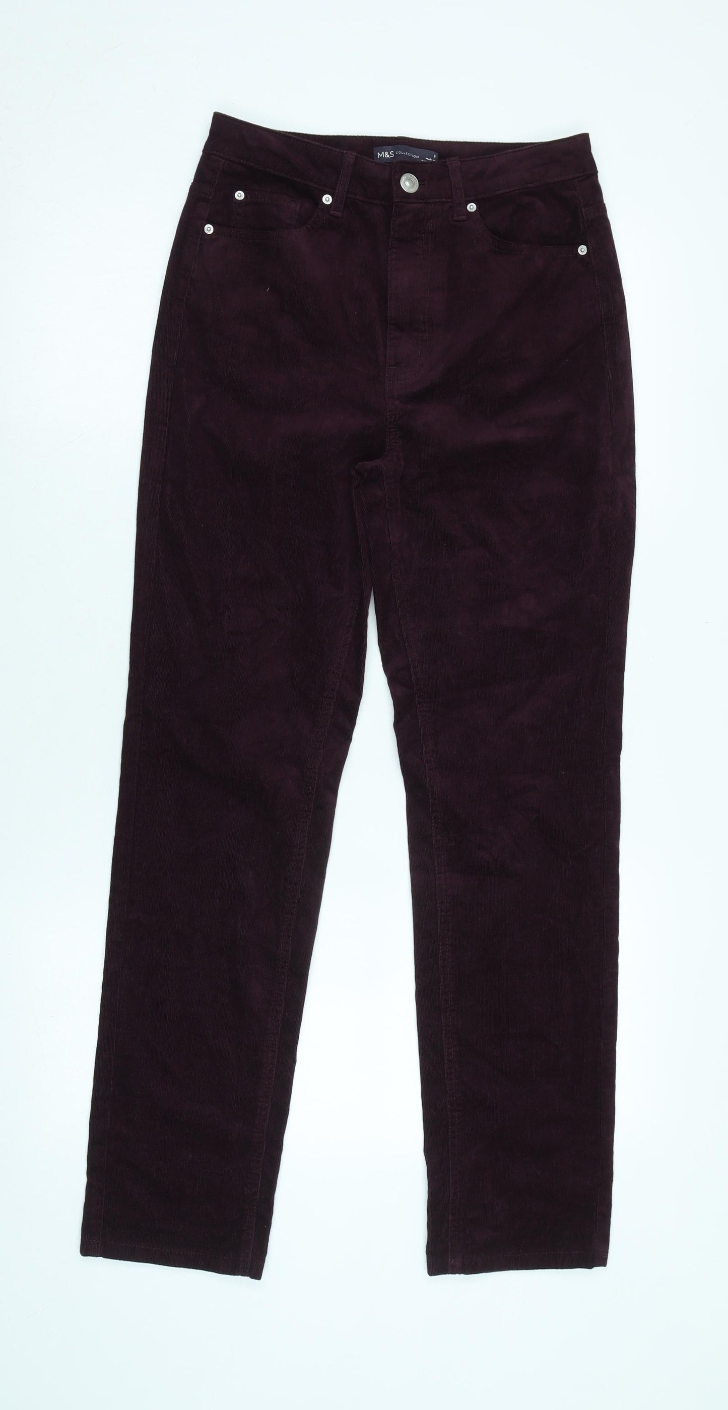 Marks and Spencer Womens Purple Cotton Trousers Size 8 L30 in Regular Zip