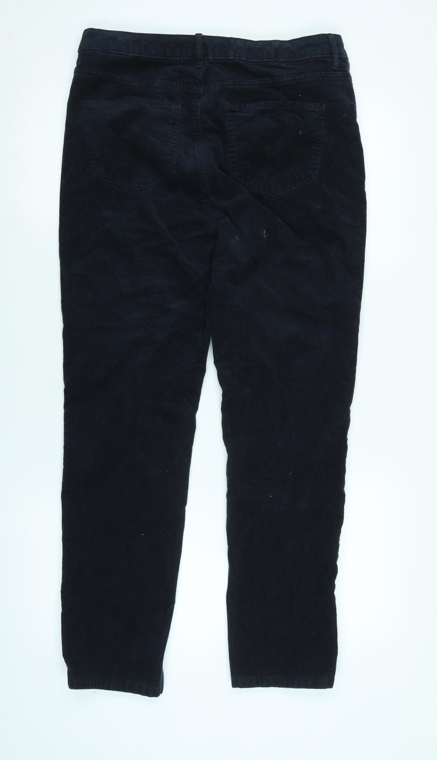Marks and Spencer Womens Blue Cotton Trousers Size 14 L28 in Regular Zip