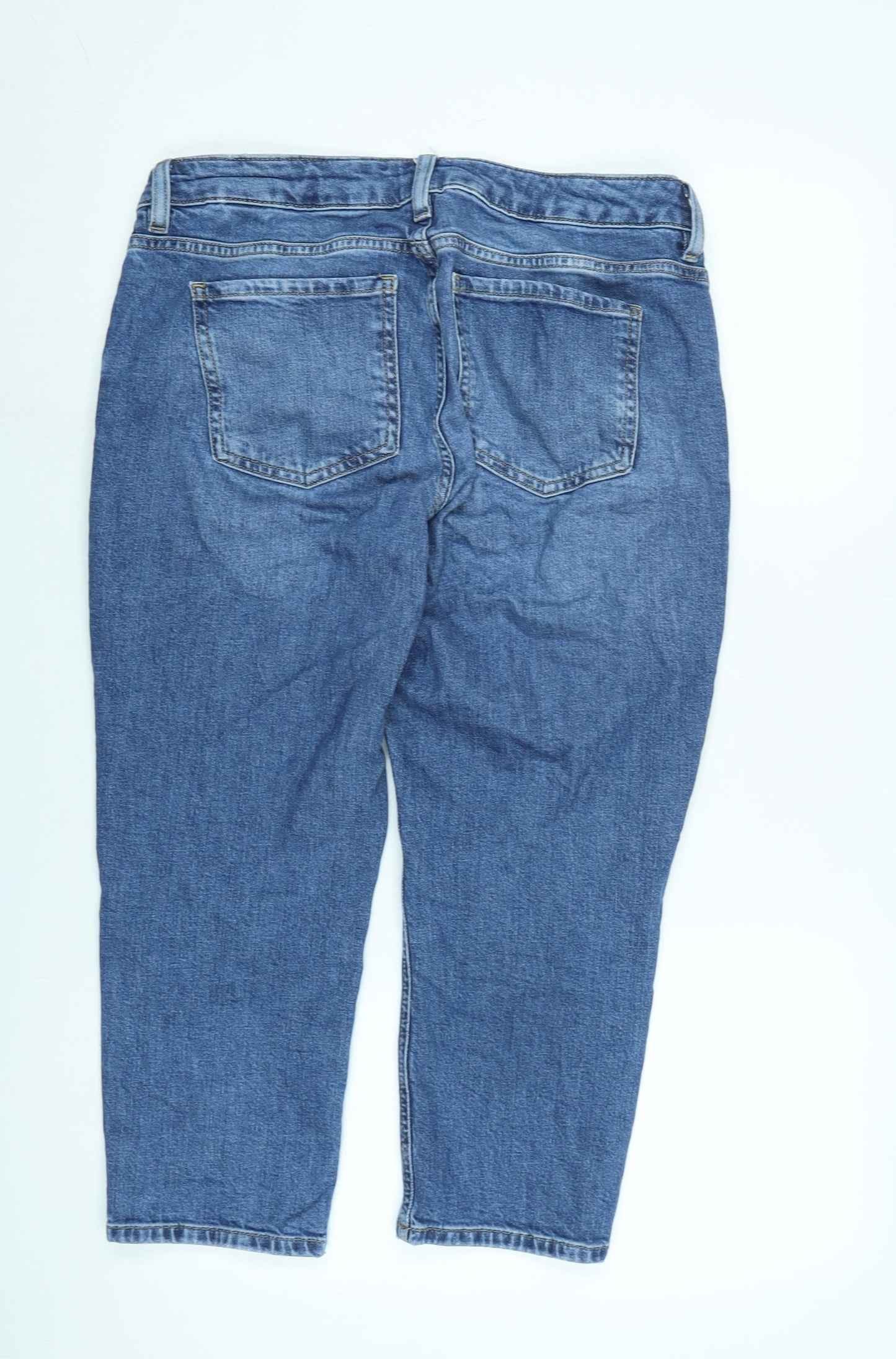 Marks and Spencer Womens Blue Cotton Blend Cropped Jeans Size 12 L21 in Regular Zip