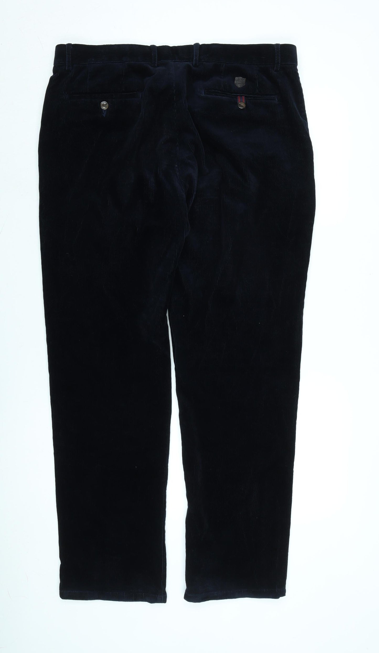 Marks and Spencer Mens Blue Cotton Blend Trousers Size 36 in L31 in Regular Zip