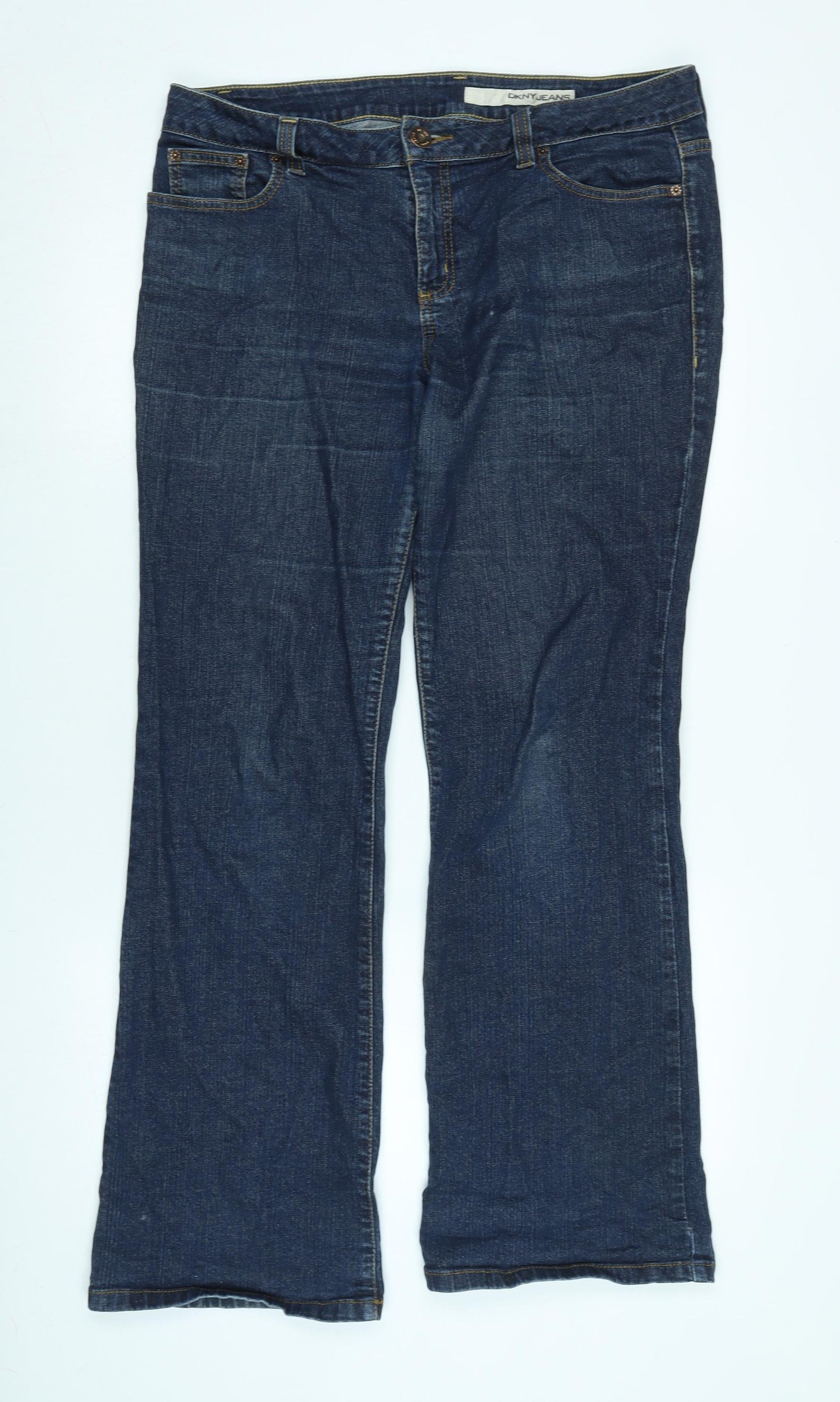 DKNY Womens Blue Cotton Blend Flared Jeans Size 14 L32 in Regular Zip