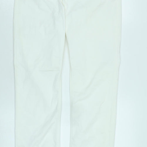 Marks and Spencer Womens White Cotton Blend Straight Jeans Size 12 L30 in Regular Zip - Diamonte detail .