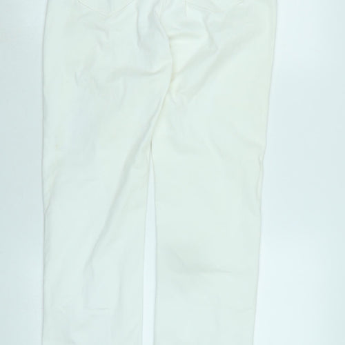 Marks and Spencer Womens White Cotton Blend Straight Jeans Size 12 L30 in Regular Zip - Diamonte detail .