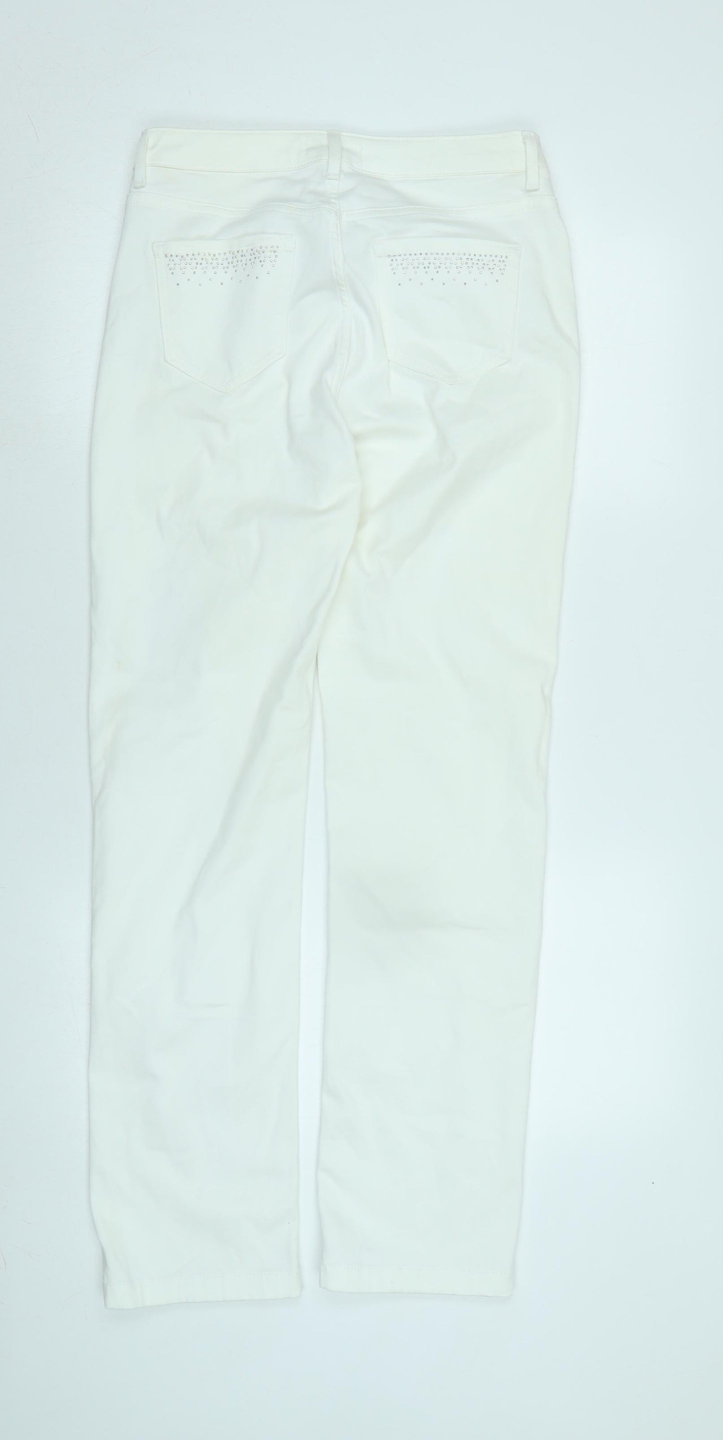 Marks and Spencer Womens White Cotton Blend Straight Jeans Size 12 L30 in Regular Zip - Diamonte detail .