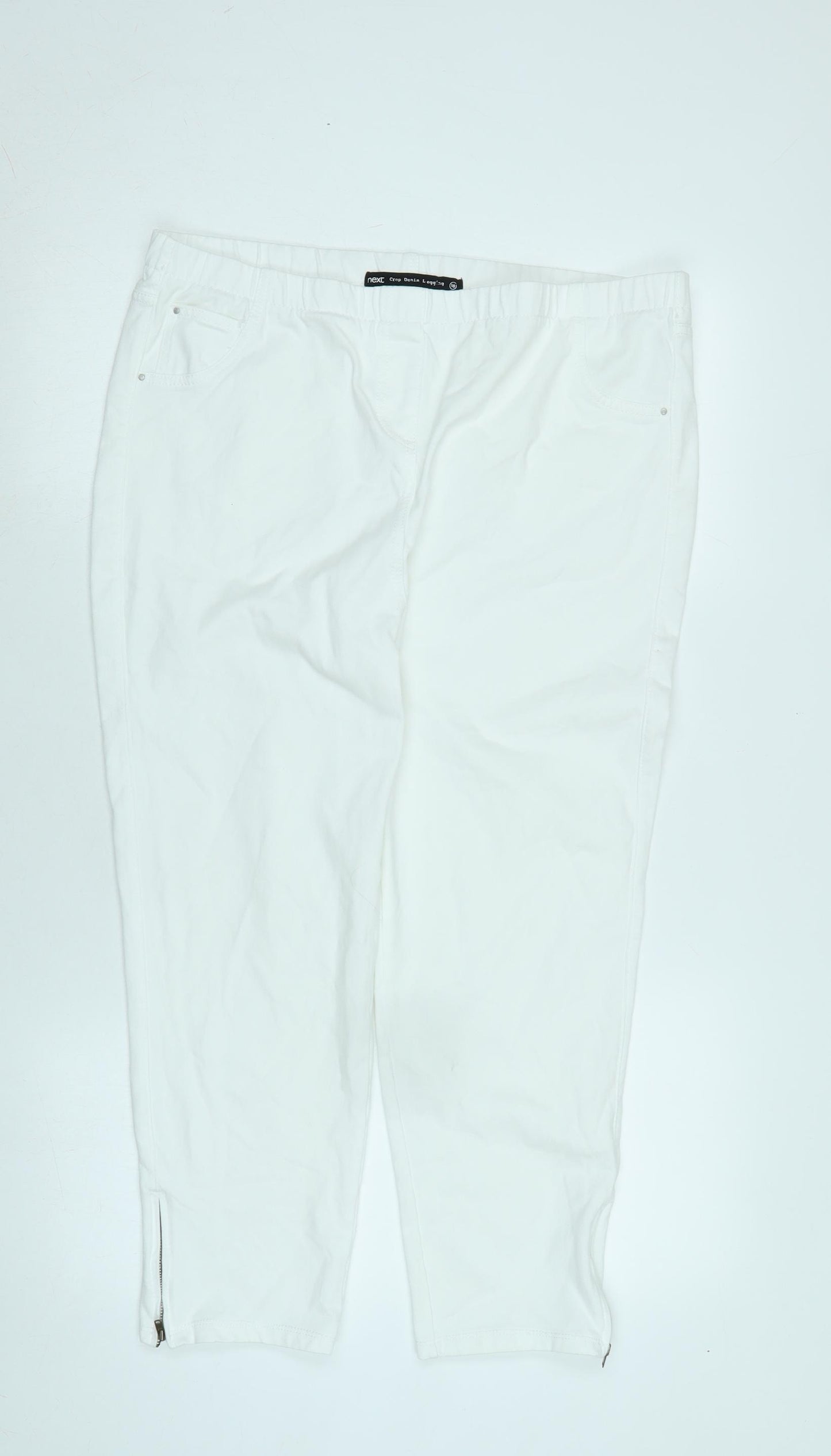 NEXT Womens White Cotton Blend Jegging Jeans Size 18 L23 in Regular - Zipped ankle.