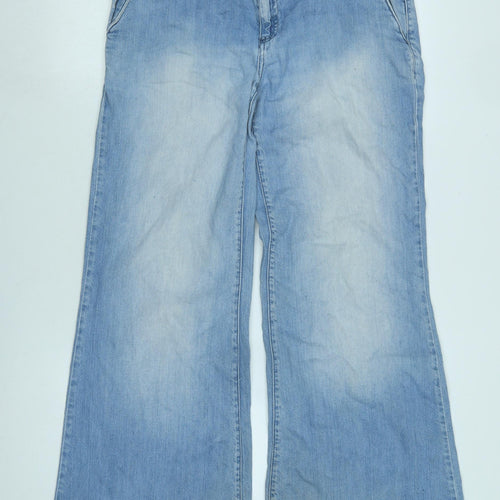 NEXT Womens Blue Cotton Blend Wide-Leg Jeans Size 12 L29 in Regular Zip