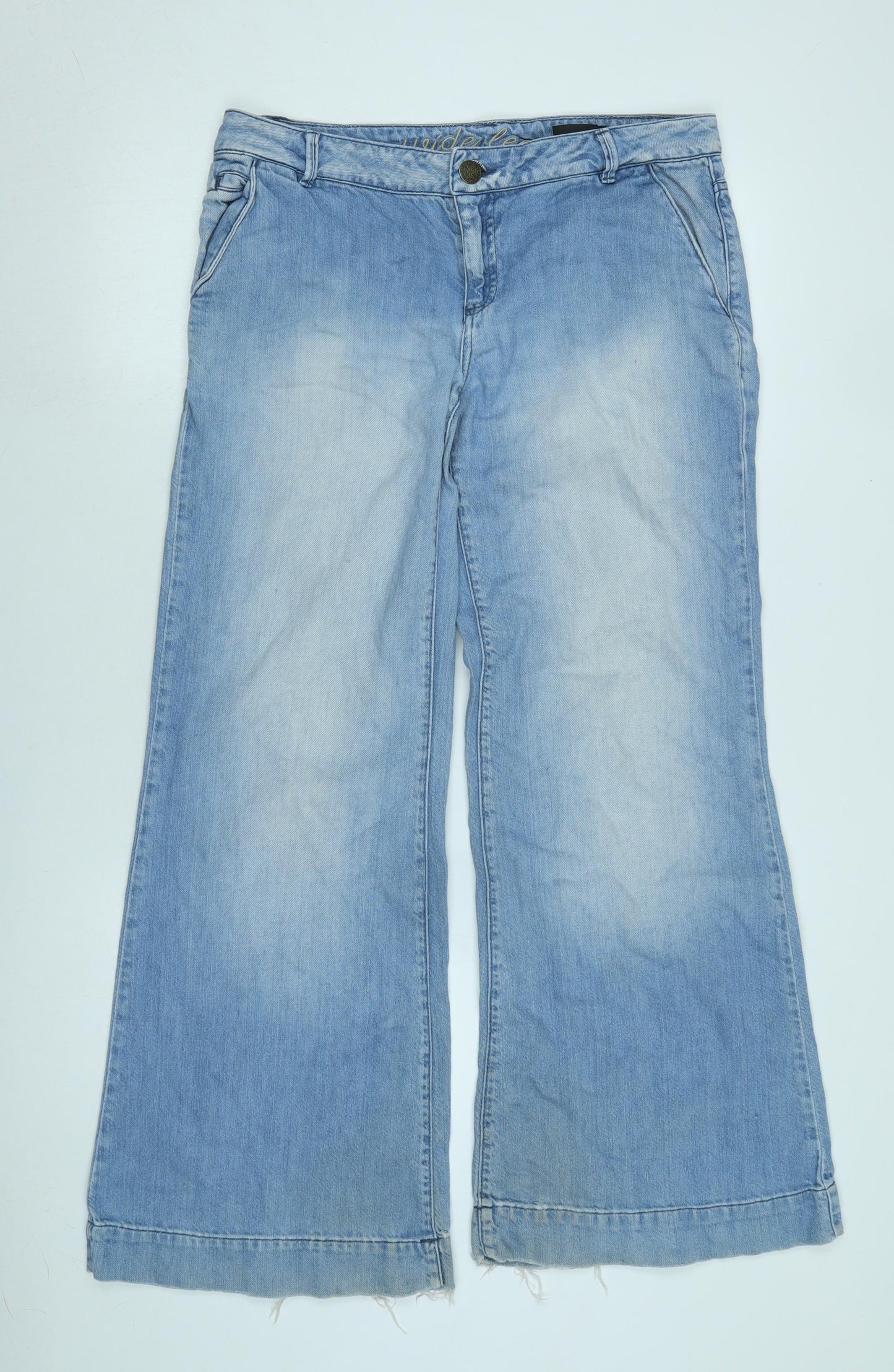 NEXT Womens Blue Cotton Blend Wide-Leg Jeans Size 12 L29 in Regular Zip