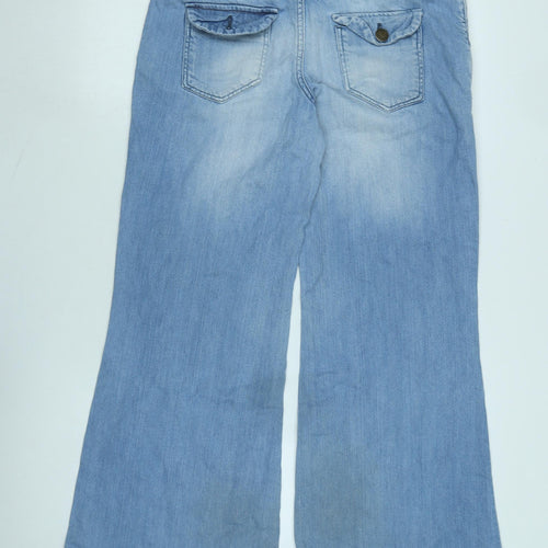 NEXT Womens Blue Cotton Blend Wide-Leg Jeans Size 12 L29 in Regular Zip