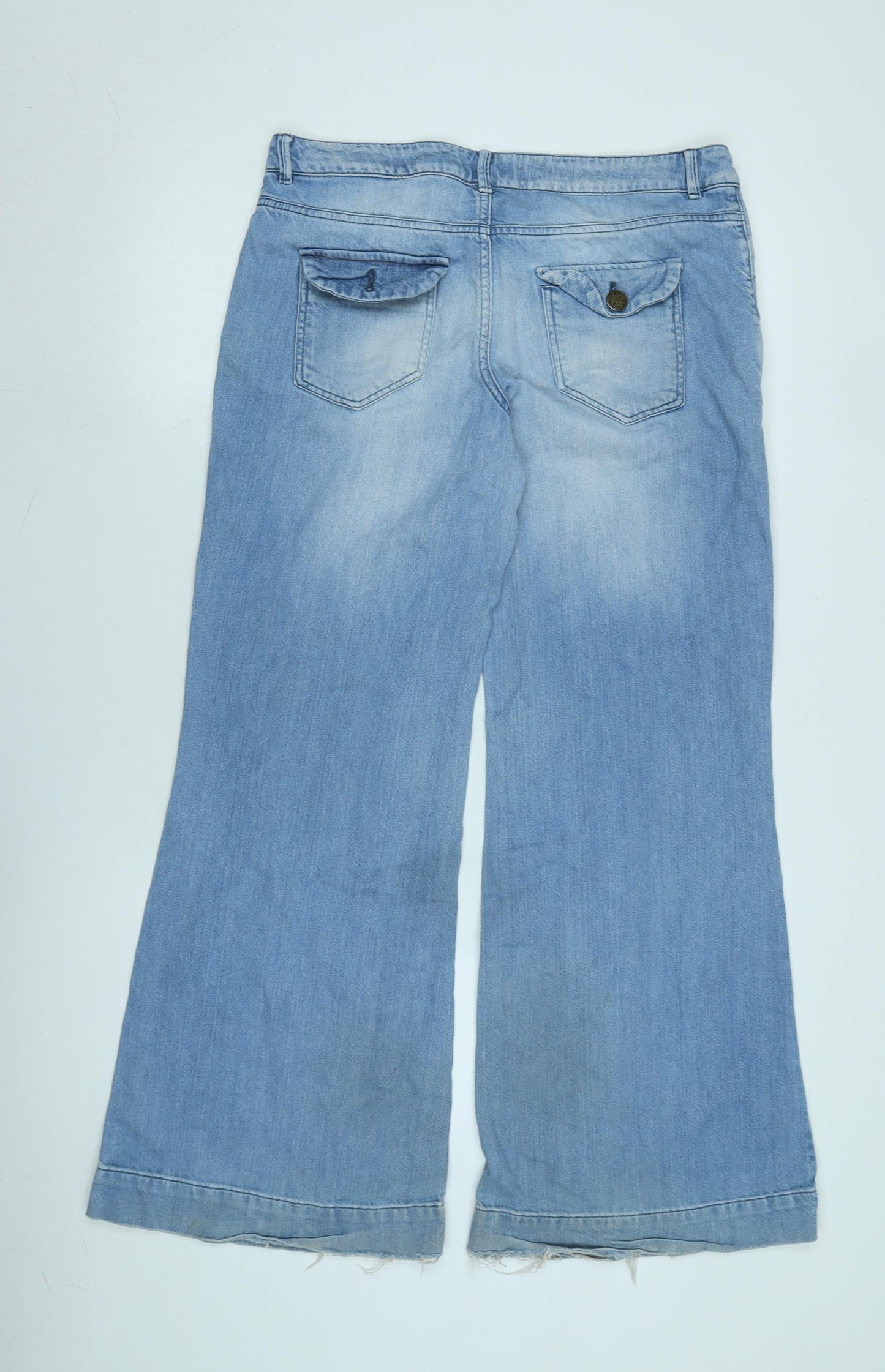 NEXT Womens Blue Cotton Blend Wide-Leg Jeans Size 12 L29 in Regular Zip