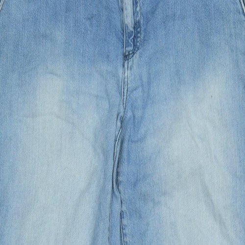 NEXT Womens Blue Cotton Blend Wide-Leg Jeans Size 12 L29 in Regular Zip