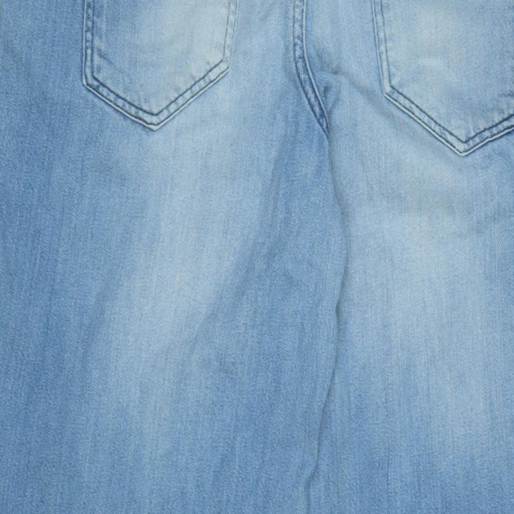 NEXT Womens Blue Cotton Blend Wide-Leg Jeans Size 12 L29 in Regular Zip