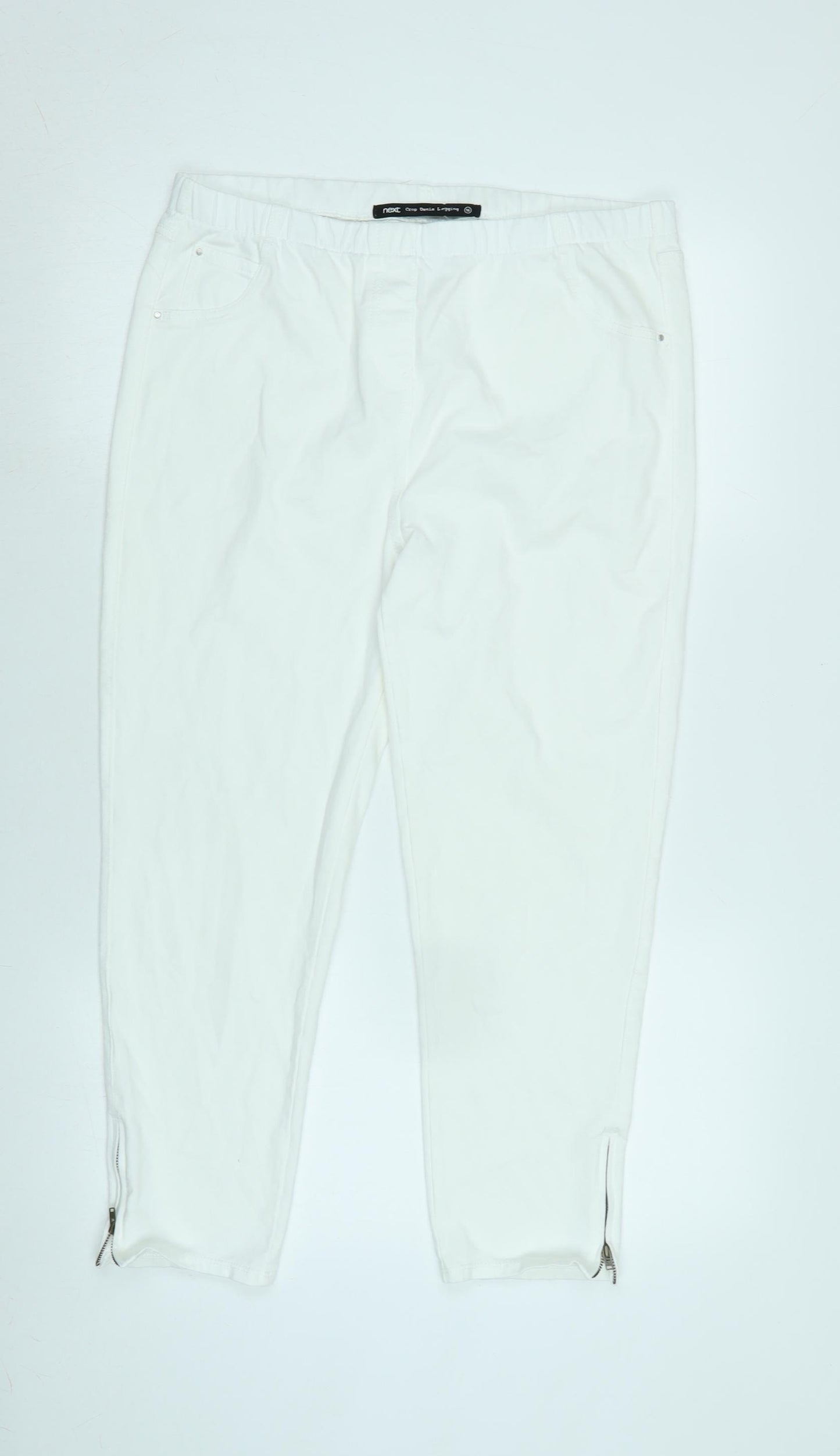 NEXT Womens White Cotton Blend Jegging Jeans Size 16 L23 in Regular - Zipped ankle.