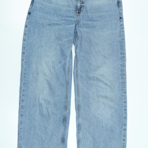 Marks and Spencer Womens Blue Cotton Blend Wide-Leg Jeans Size 10 L30 in Regular Zip