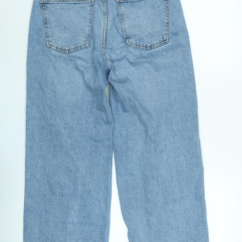 Marks and Spencer Womens Blue Cotton Blend Wide-Leg Jeans Size 10 L30 in Regular Zip