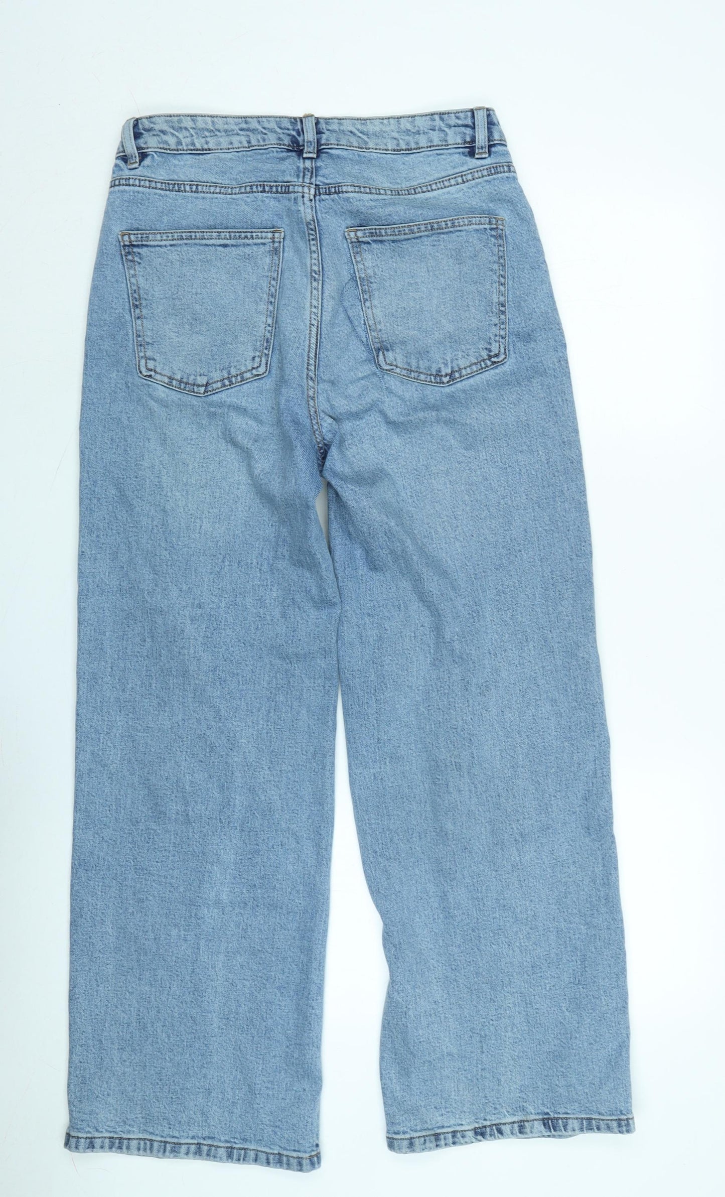 Marks and Spencer Womens Blue Cotton Blend Wide-Leg Jeans Size 10 L30 in Regular Zip