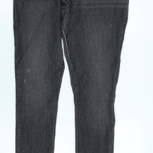 Marks and Spencer Womens Grey Cotton Blend Tapered Jeans Size 14 L30 in Regular Zip