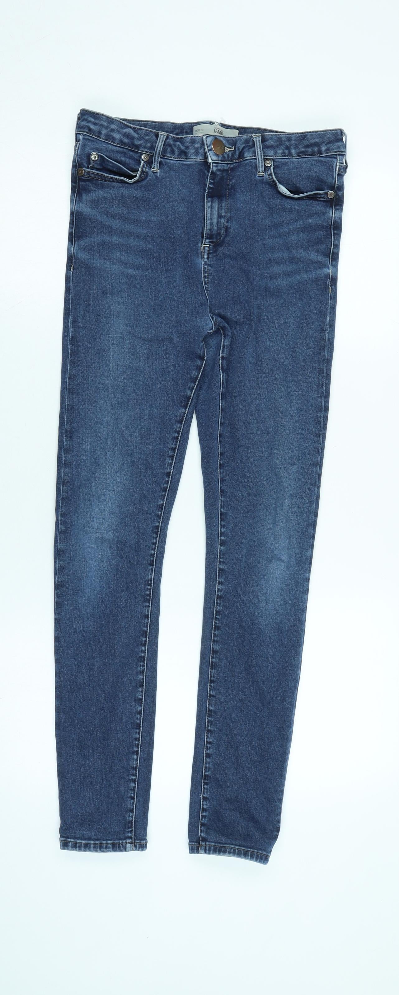 Topshop Womens Blue Cotton Blend Tapered Jeans Size 32 in L30 in Regular Zip