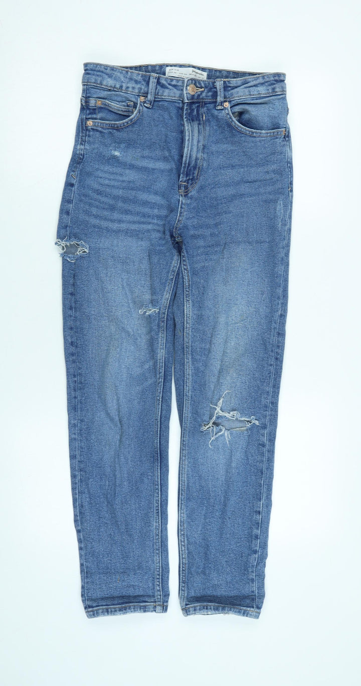 Stradivarius Womens Blue Cotton Blend Straight Jeans Size 10 L26 in Regular Zip