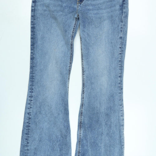 River Island Womens Blue Cotton Blend Flared Jeans Size 12 L33 in Regular Zip - Raw Hem