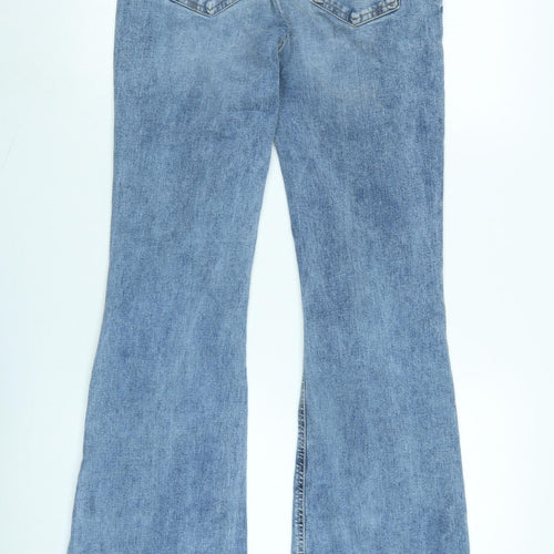 River Island Womens Blue Cotton Blend Flared Jeans Size 12 L33 in Regular Zip - Raw Hem