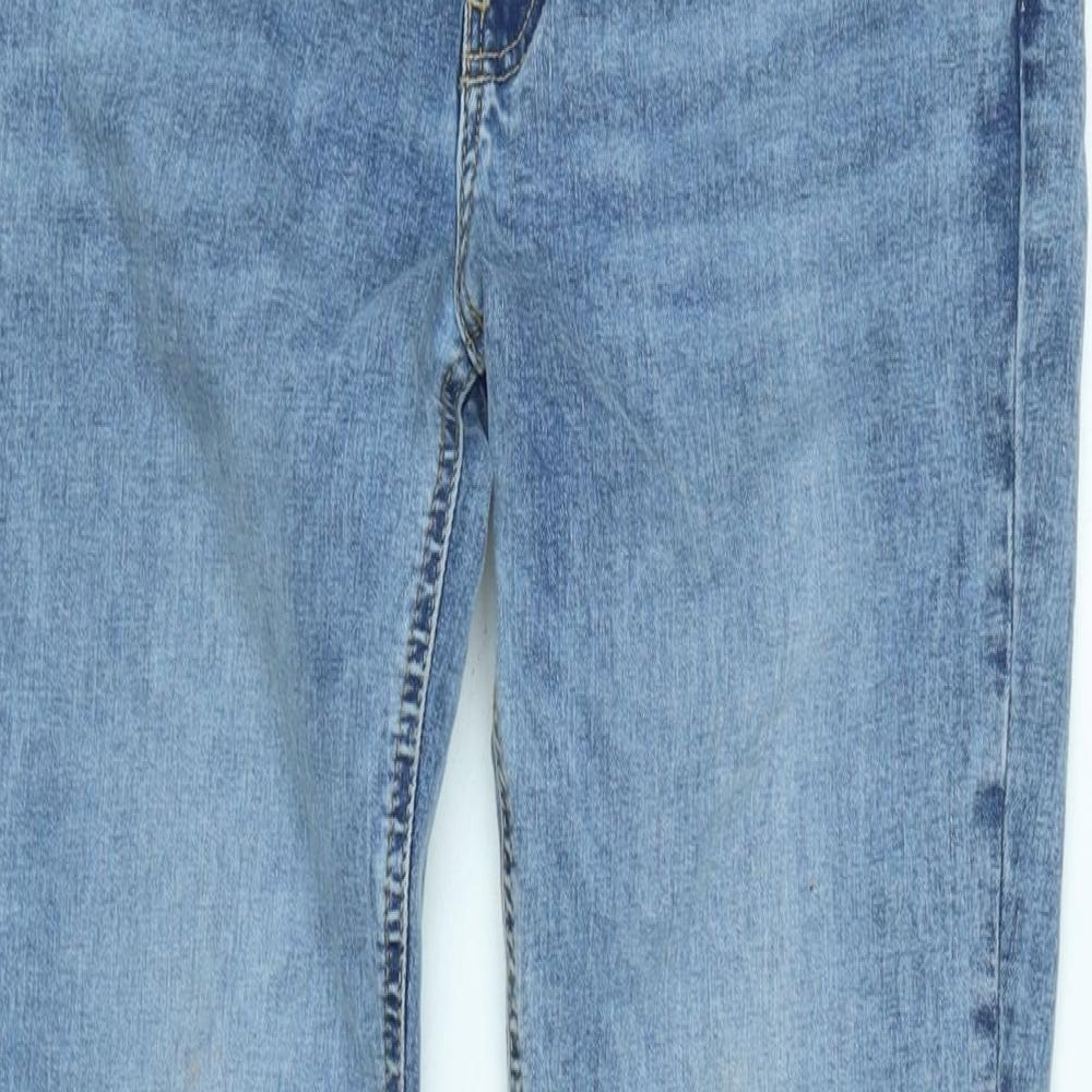 River Island Womens Blue Cotton Blend Flared Jeans Size 12 L33 in Regular Zip - Raw Hem