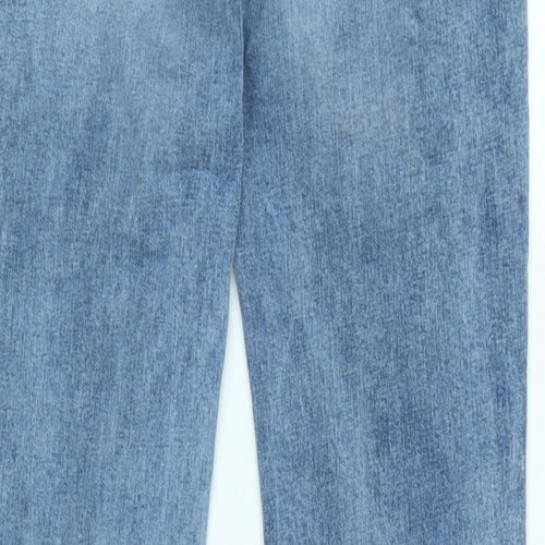 River Island Womens Blue Cotton Blend Flared Jeans Size 12 L33 in Regular Zip - Raw Hem