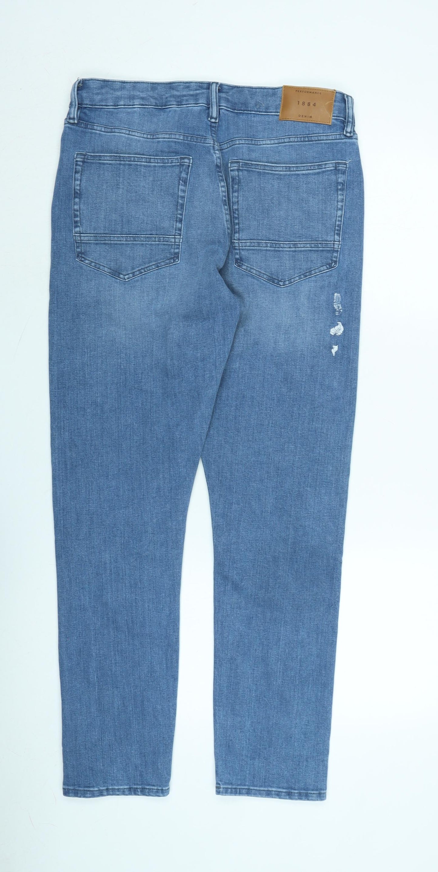 Marks and Spencer Mens Blue Cotton Straight Jeans Size 32 in L31 in Regular Zip - Stickers on leg