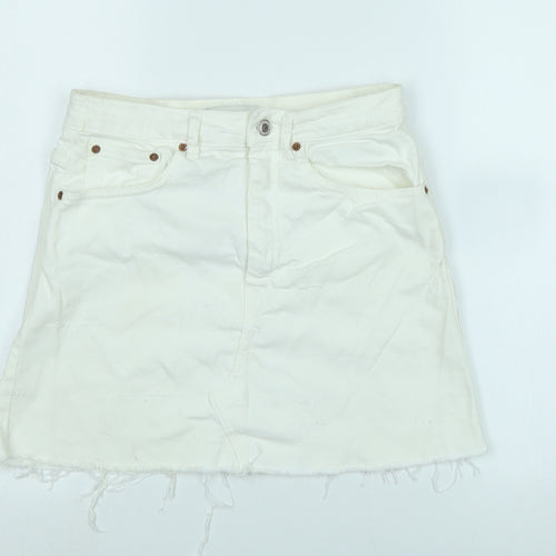 Zara Womens White Cotton A-Line Skirt Size S Zip