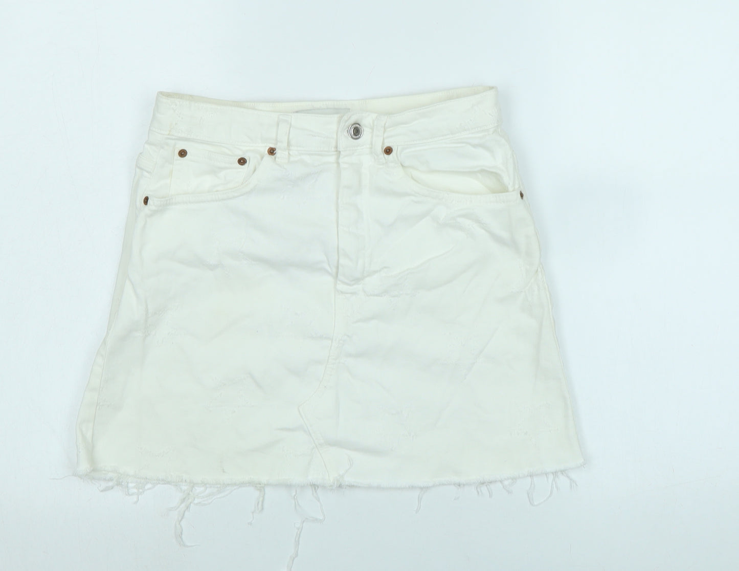 Zara Womens White Cotton A-Line Skirt Size S Zip