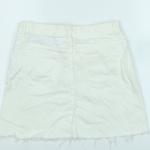 Zara Womens White Cotton A-Line Skirt Size S Zip