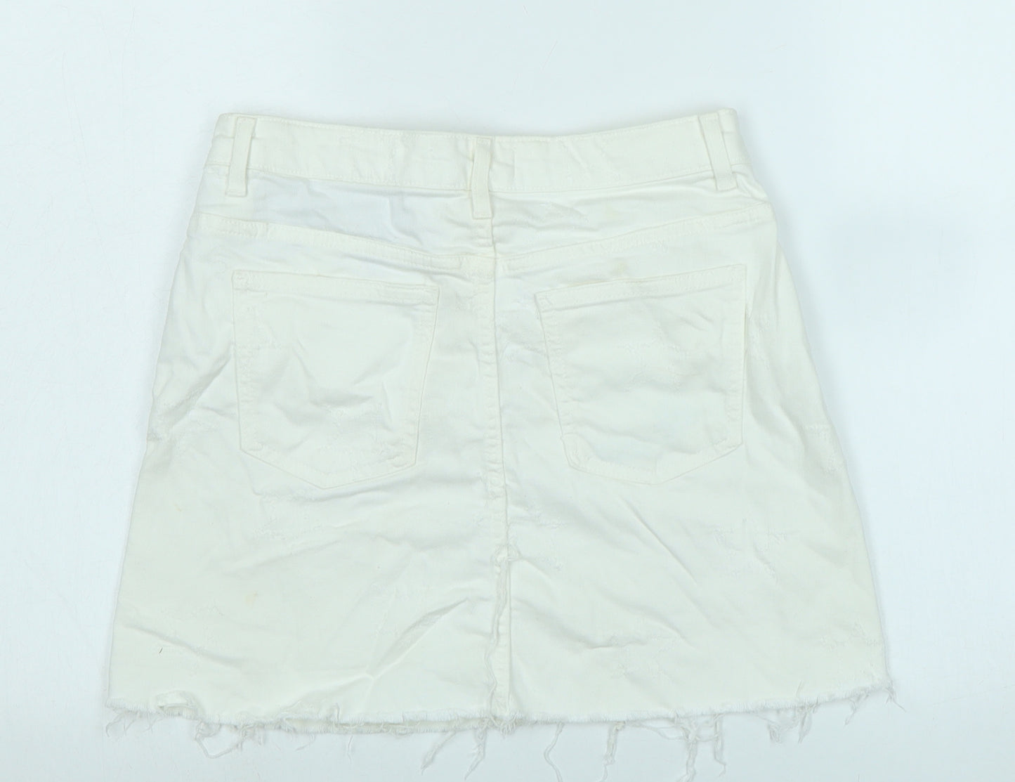 Zara Womens White Cotton A-Line Skirt Size S Zip