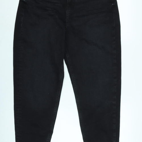 Marks and Spencer Womens Black Cotton Mom Jeans Size 12 L27 in Regular Zip