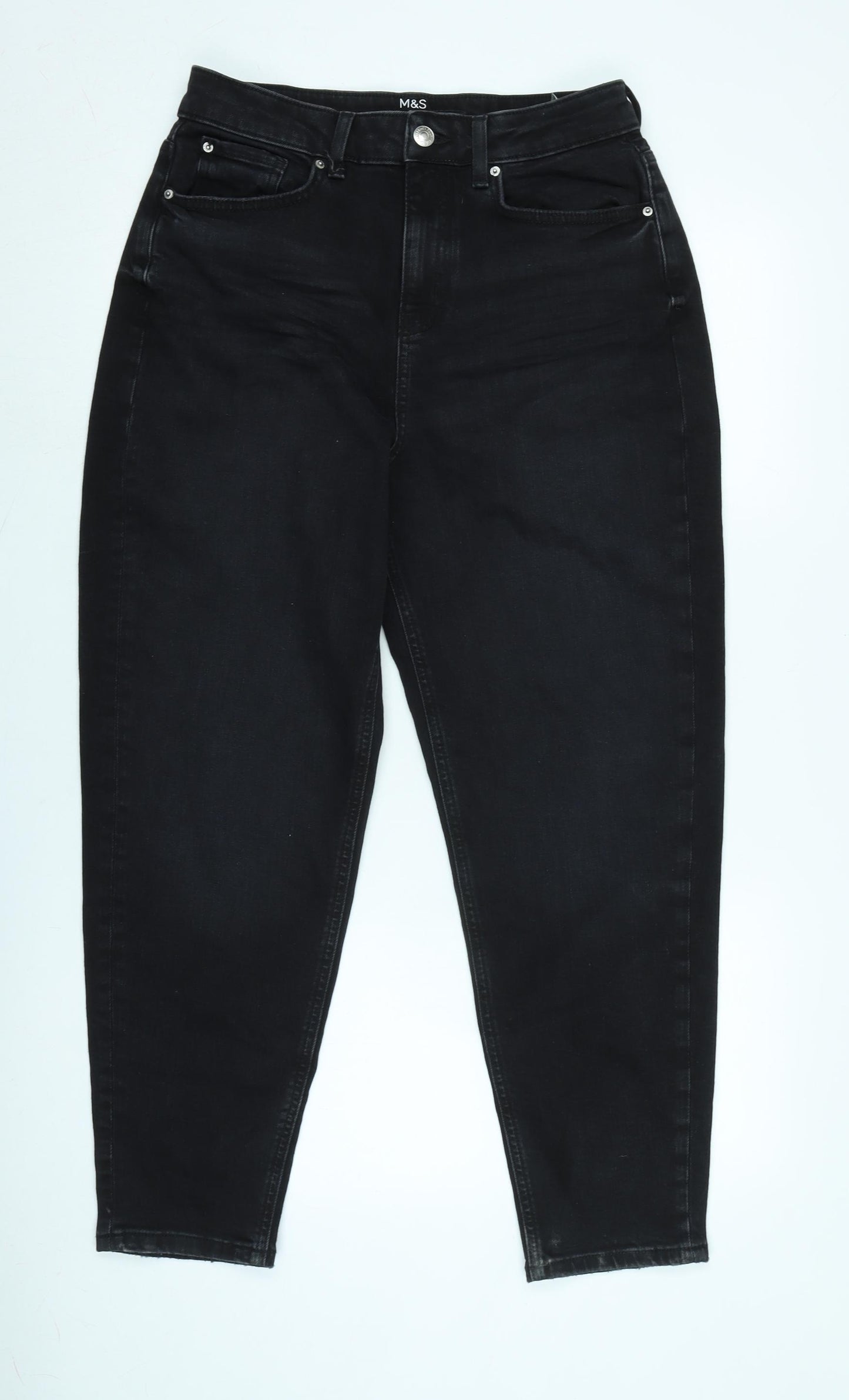 Marks and Spencer Womens Black Cotton Mom Jeans Size 12 L27 in Regular Zip