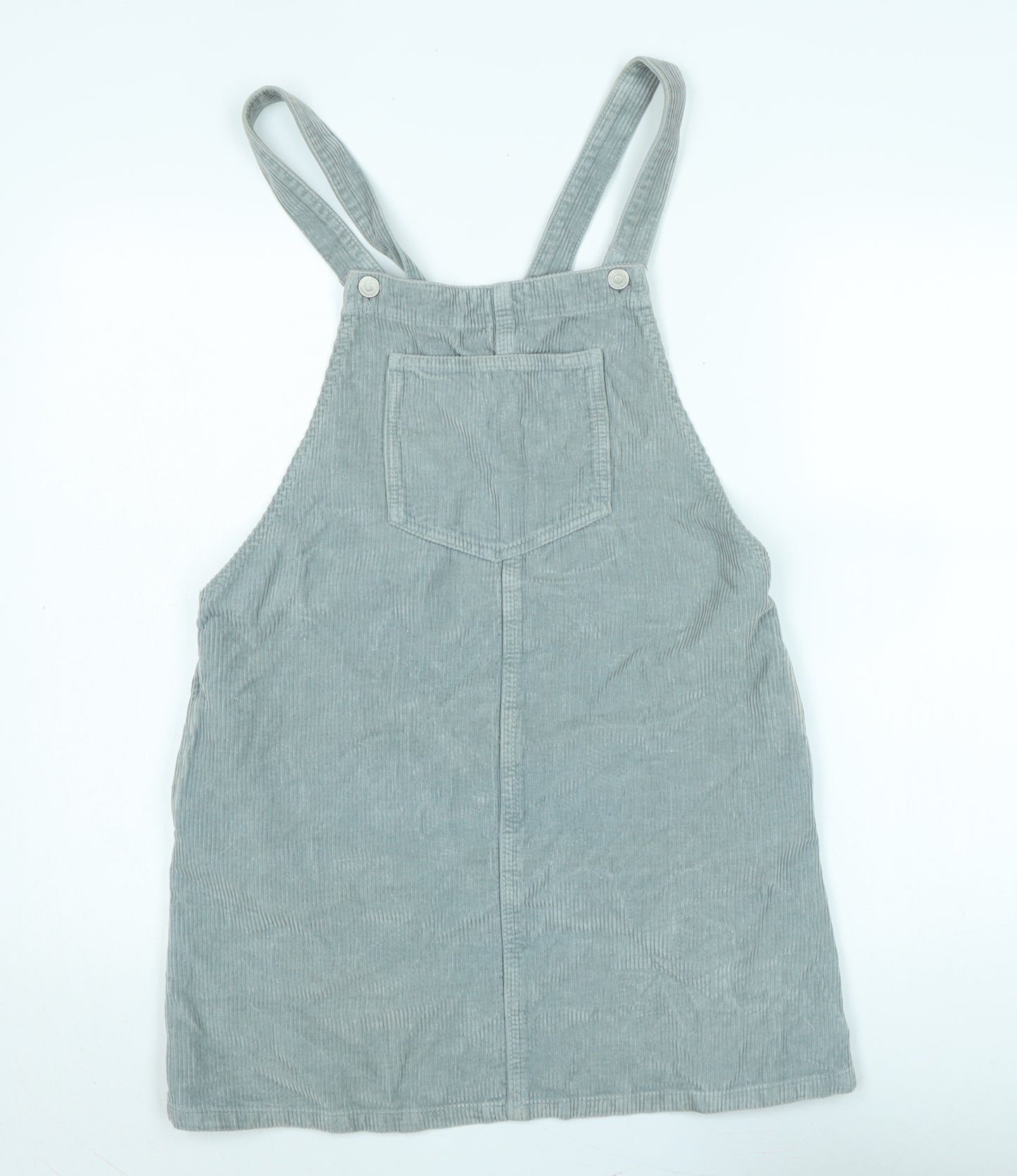 Topshop Womens Grey Cotton Pinafore/Dungaree Dress Size 10 Square Neck Snap