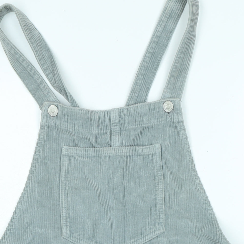 Topshop Womens Grey Cotton Pinafore/Dungaree Dress Size 10 Square Neck Snap